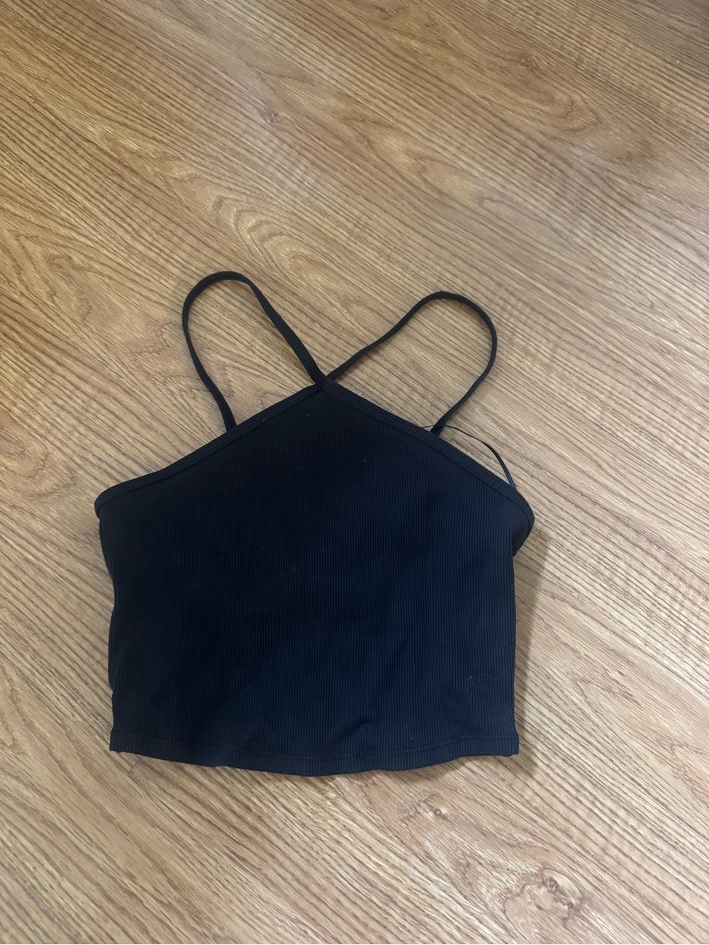 Alo Yoga Black Ribbed Strappy Crop Tank